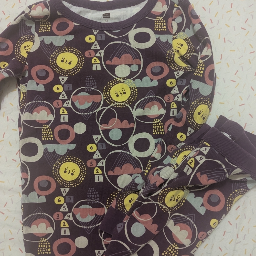 Tea Collection Purple and Yellow Pajama Set with Playful Print